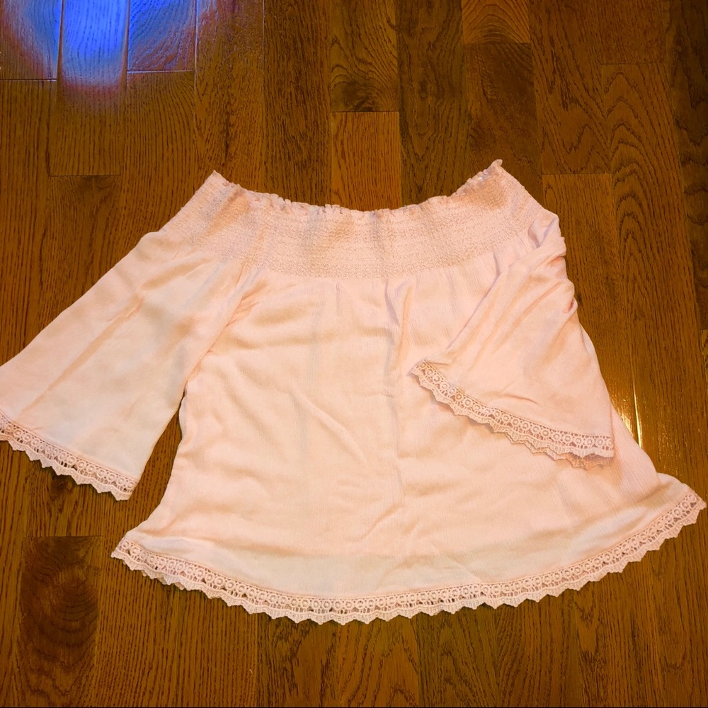 Blush pink bow neck shirt